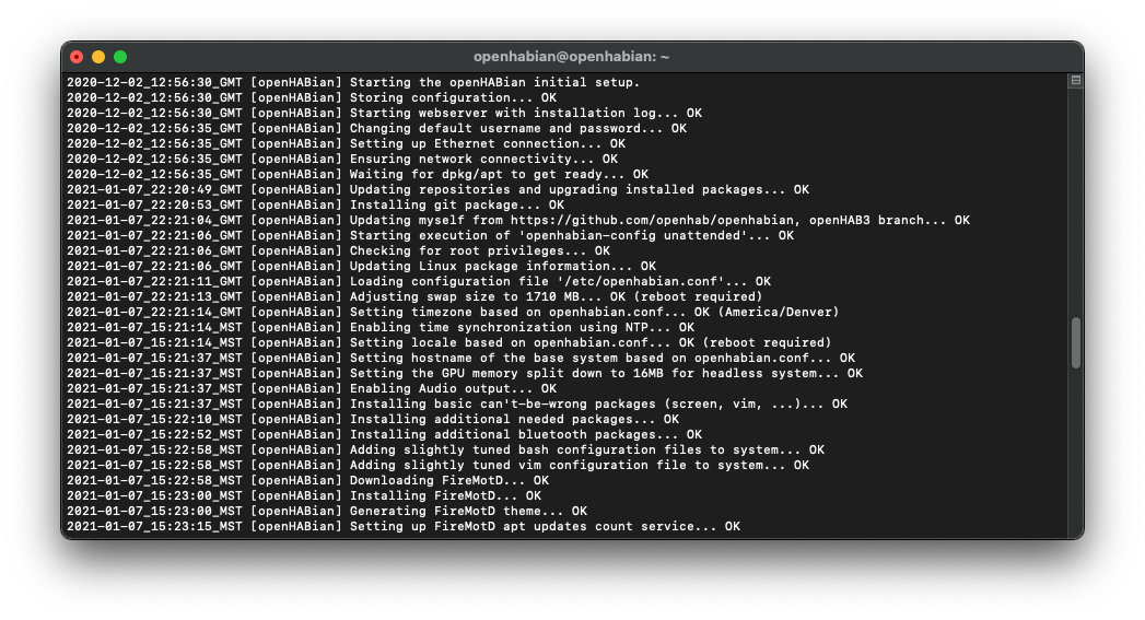 openHABian installation log